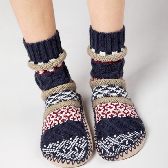 🆕Jacquard Knit Navy Slipper Socks - Nordic Pattern 🆕 🎁 Excellent Gift! 🎁 - Picture 1 of 7
